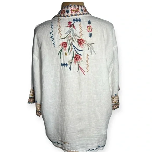 JOHNNY WAS Large multicolor embroidered kimono jacket WATIPASO LINEN KIMONO - Picture 6 of 14